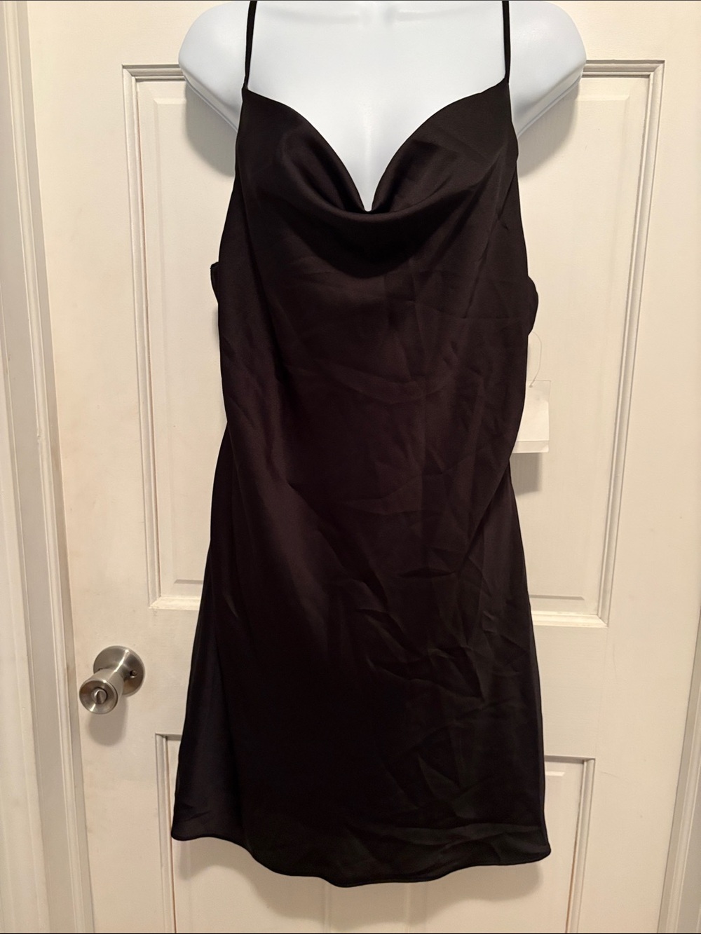 B Darlin Black Satin Cowl Neck Mini Slip Dress size 15/16 NWT